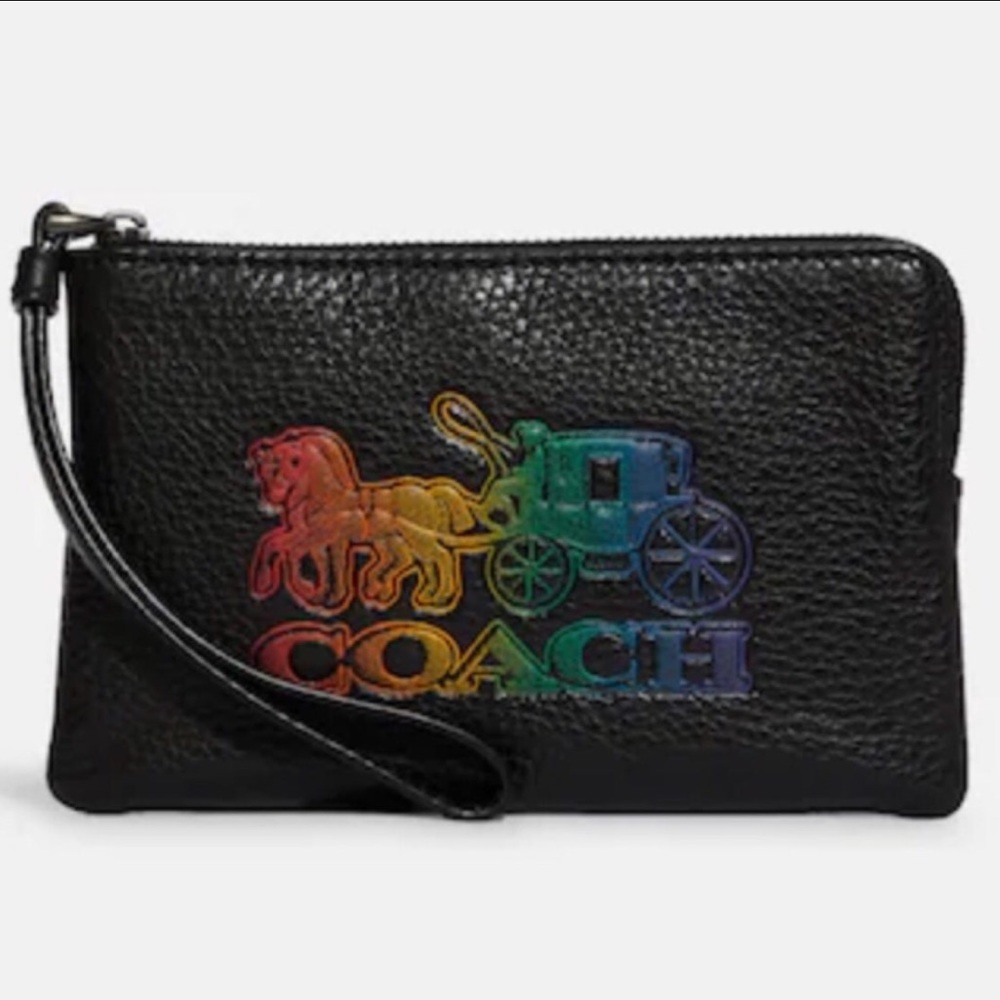 Coach Corner Zip Wristlet With Horse And Carriage